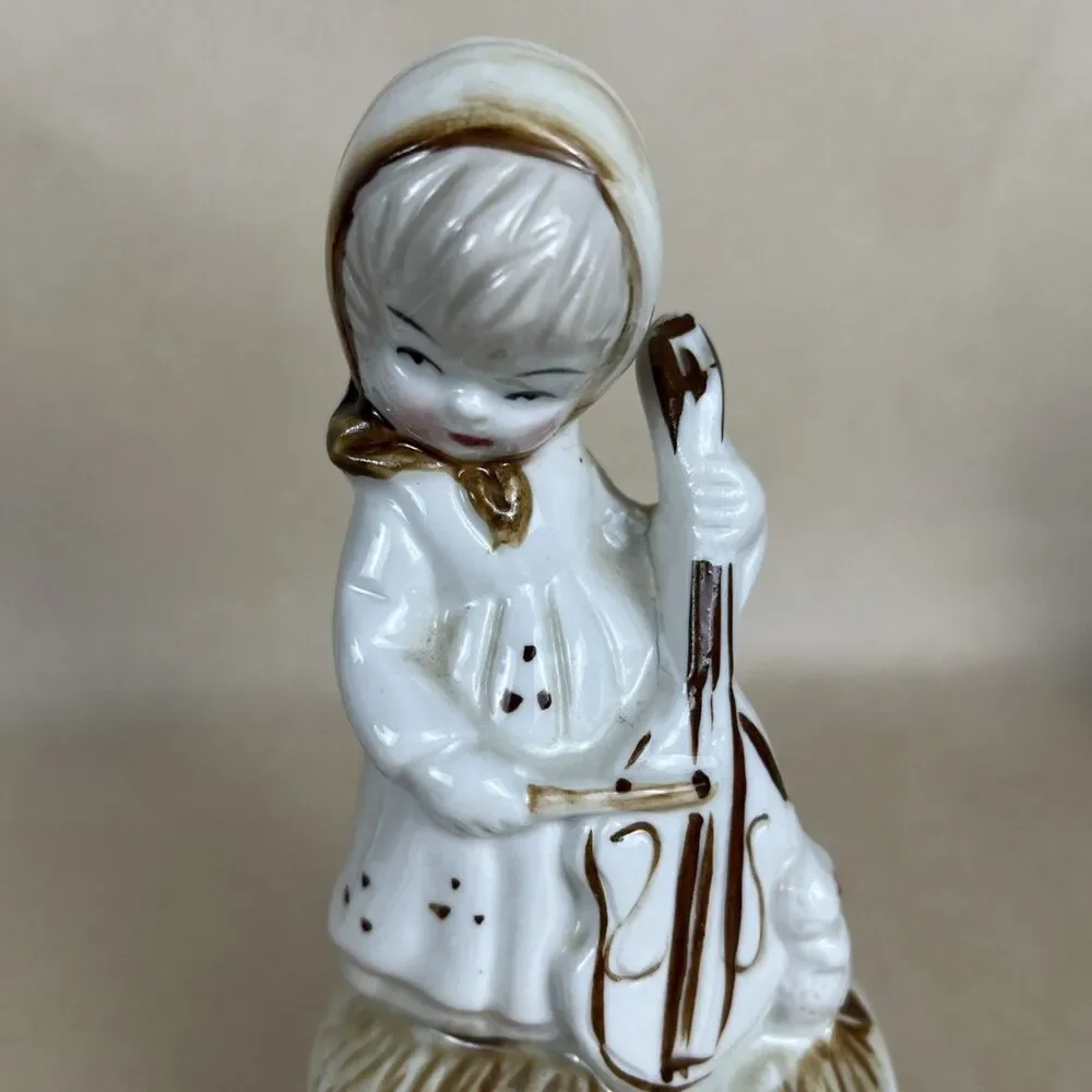 VTG Rotating Musical Box Girl Playing Cello Porcelain 6.5” Works‎